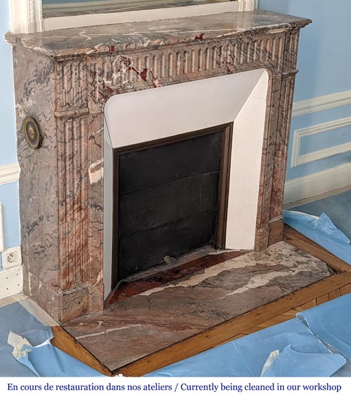 Small Napoleon III style mantel with flutes in Sarrancolin marble Small Napoleon III style mantel with flutes in Sarrancolin marble-2