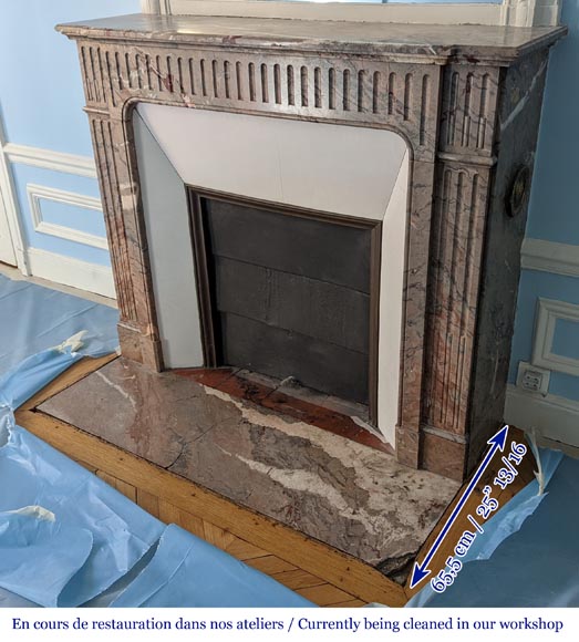 Small Napoleon III style mantel with flutes in Sarrancolin marble Small Napoleon III style mantel with flutes in Sarrancolin marble-5