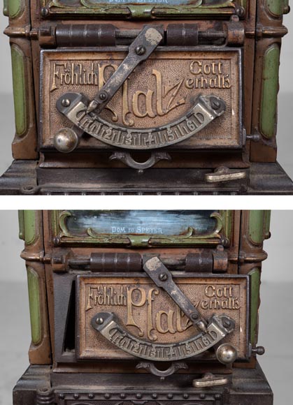 Musgrave & Co mannheim - Enameled cast iron stove adorned with views of important buildings in the Palatinate, Germany, circa 1900 Musgrave & Co mannheim - Enameled cast iron stove adorned with views of important buildings in the Palatinate, Germany, circa 1900-6