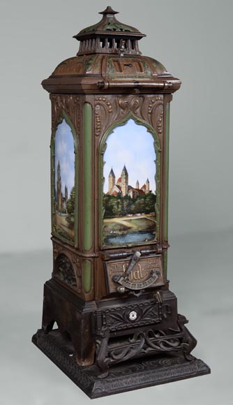 Musgrave & Co mannheim - Enameled cast iron stove adorned with views of important buildings in the Palatinate, Germany, circa 1900 Musgrave & Co mannheim - Enameled cast iron stove adorned with views of important buildings in the Palatinate, Germany, circa 1900-11