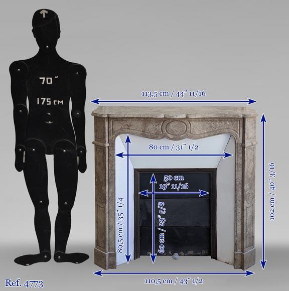 An antique Louis XV style fireplace, Pompadour model, in Lunel marble An antique Louis XV style fireplace, Pompadour model, in Lunel marble-9