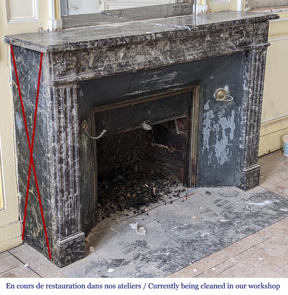 Louis XVI period fireplace in gray Ardennes marble Louis XVI period fireplace in gray Ardennes marble-2