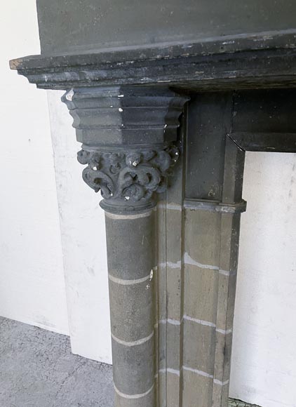 Antique Neo-gothic style wood and cardboard fireplace Antique Neo-gothic style wood and cardboard fireplace-5