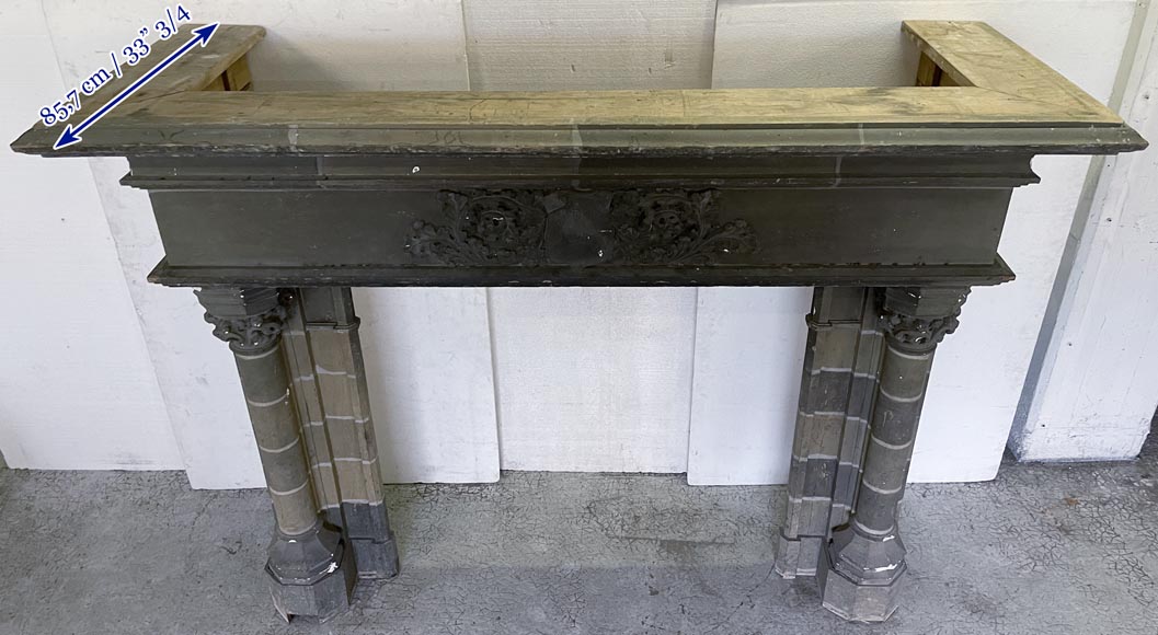 Antique Neo-gothic style wood and cardboard fireplace Antique Neo-gothic style wood and cardboard fireplace-11