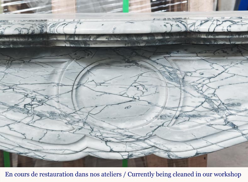 Louis XV style fireplace, Pompadour model, in blue floral marble Louis XV style fireplace, Pompadour model, in blue floral marble-1