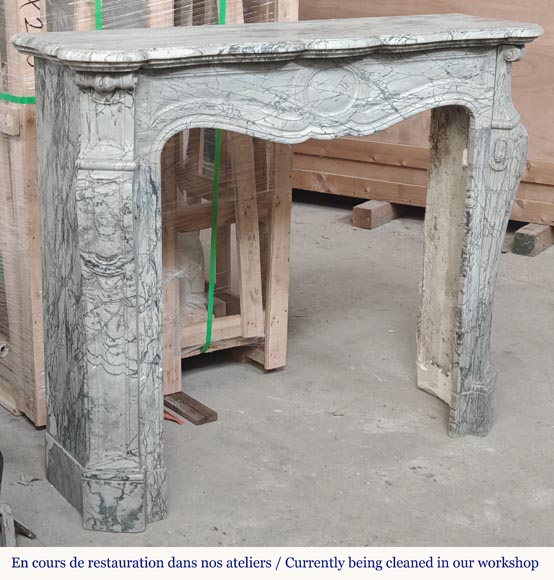 Louis XV style fireplace, Pompadour model, in blue floral marble Louis XV style fireplace, Pompadour model, in blue floral marble-2