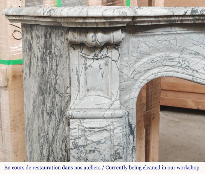 Louis XV style fireplace, Pompadour model, in blue floral marble Louis XV style fireplace, Pompadour model, in blue floral marble-3