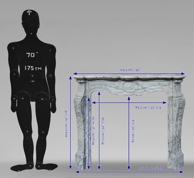 Louis XV style fireplace, Pompadour model, in blue floral marble Louis XV style fireplace, Pompadour model, in blue floral marble-9