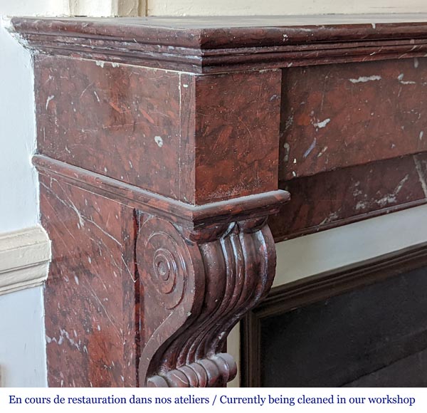 Napoleon III style fireplace in Griotte marble with modillions Napoleon III style fireplace in Griotte marble with modillions-3