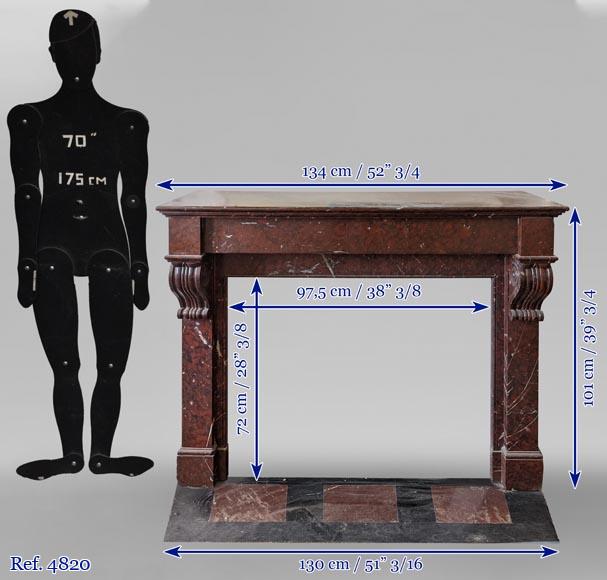 Napoleon III style fireplace in Griotte marble with modillions Napoleon III style fireplace in Griotte marble with modillions-11