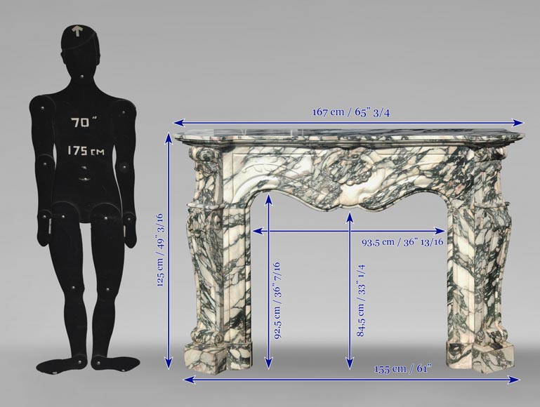 Modern Louis XV style fireplace in green veined marble Modern Louis XV style fireplace in green veined marble-9