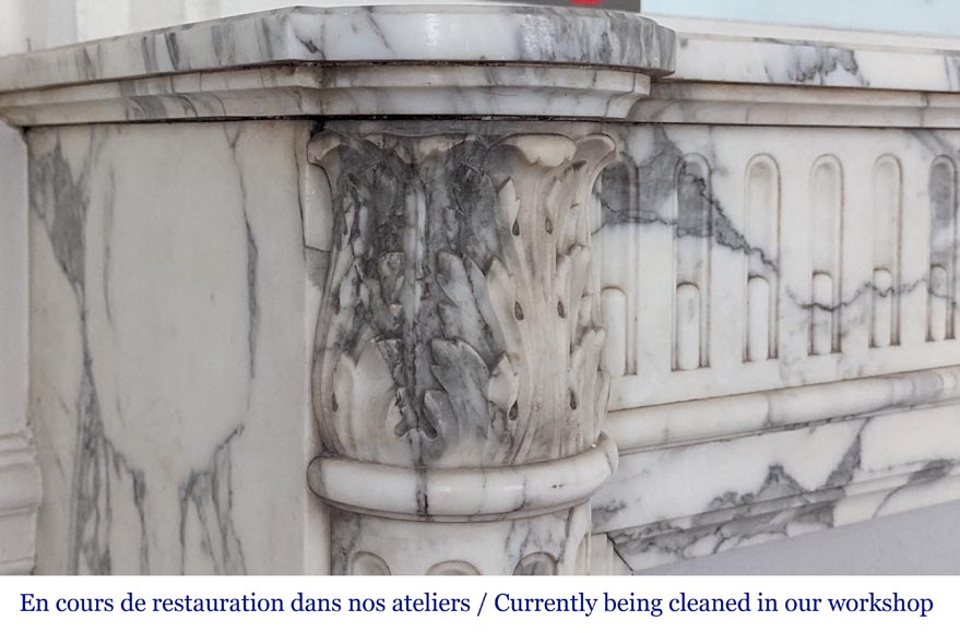 Louis XVI style fireplace with half-columns and rudenture in Arabescato marble Louis XVI style fireplace with half-columns and rudenture in Arabescato marble-3
