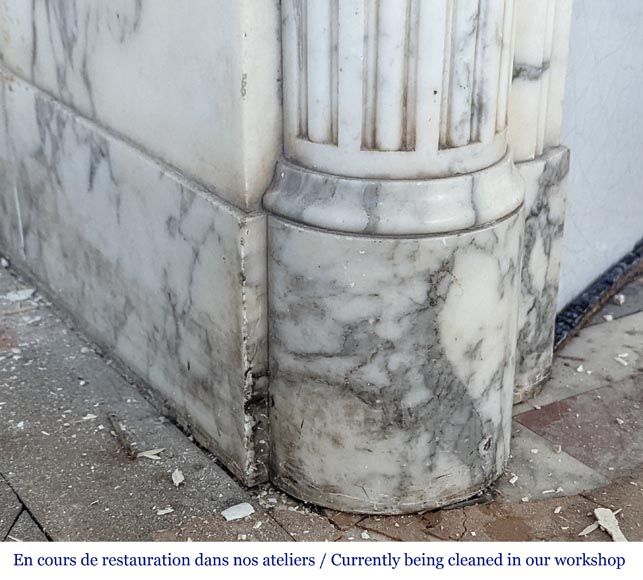 Louis XVI style fireplace with half-columns and rudenture in Arabescato marble Louis XVI style fireplace with half-columns and rudenture in Arabescato marble-4