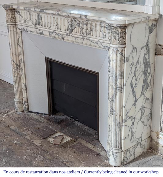 Louis XVI style fireplace with half-columns and rudenture in Arabescato marble Louis XVI style fireplace with half-columns and rudenture in Arabescato marble-5