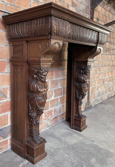 Renaissance walnut mantel with satyrs Renaissance walnut mantel with satyrs-3