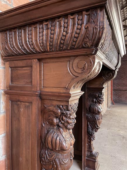 Renaissance walnut mantel with satyrs Renaissance walnut mantel with satyrs-4