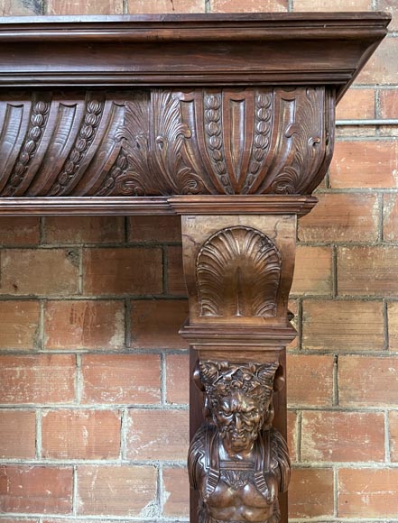 Renaissance walnut mantel with satyrs Renaissance walnut mantel with satyrs-11