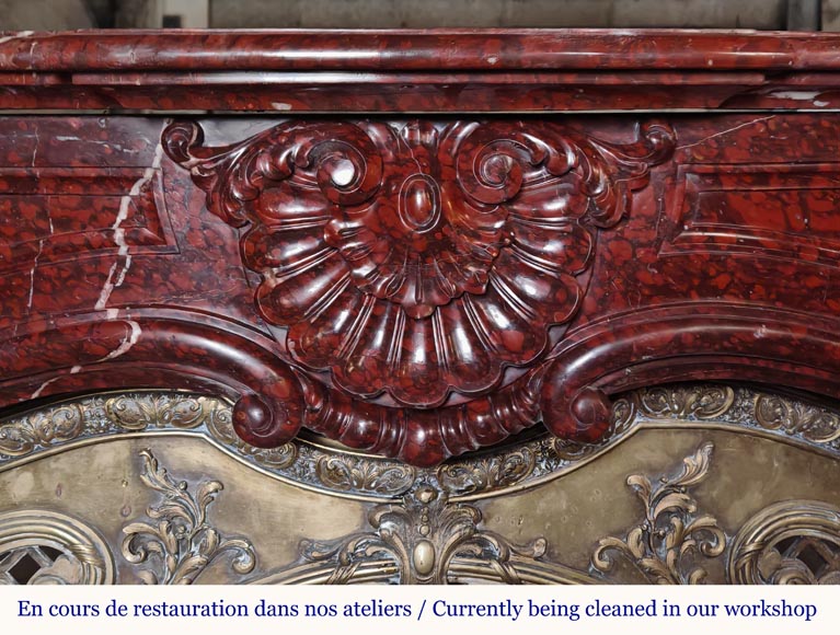 Napoleon III Red Griotte Marble Mantelpiece with Bronze Fire Grate Napoleon III Red Griotte Marble Mantelpiece with Bronze Fire Grate-1