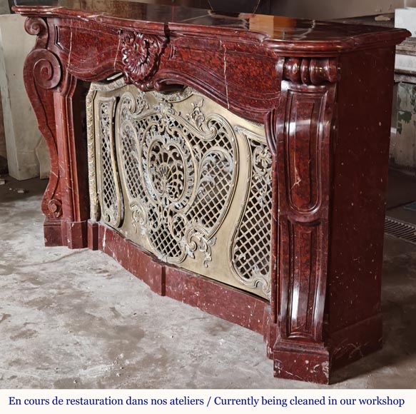 Napoleon III Red Griotte Marble Mantelpiece with Bronze Fire Grate Napoleon III Red Griotte Marble Mantelpiece with Bronze Fire Grate-6