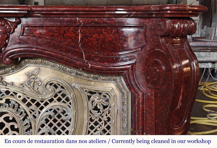 Napoleon III Red Griotte Marble Mantelpiece with Bronze Fire Grate Napoleon III Red Griotte Marble Mantelpiece with Bronze Fire Grate-7