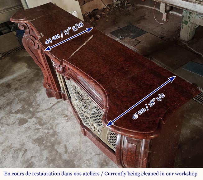 Napoleon III Red Griotte Marble Mantelpiece with Bronze Fire Grate Napoleon III Red Griotte Marble Mantelpiece with Bronze Fire Grate-12