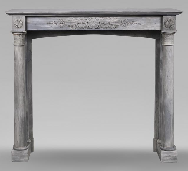 Restoration period mantel in light Turquin marble with detached columns and carved entablature Restoration period mantel in light Turquin marble with detached columns and carved entablature-0