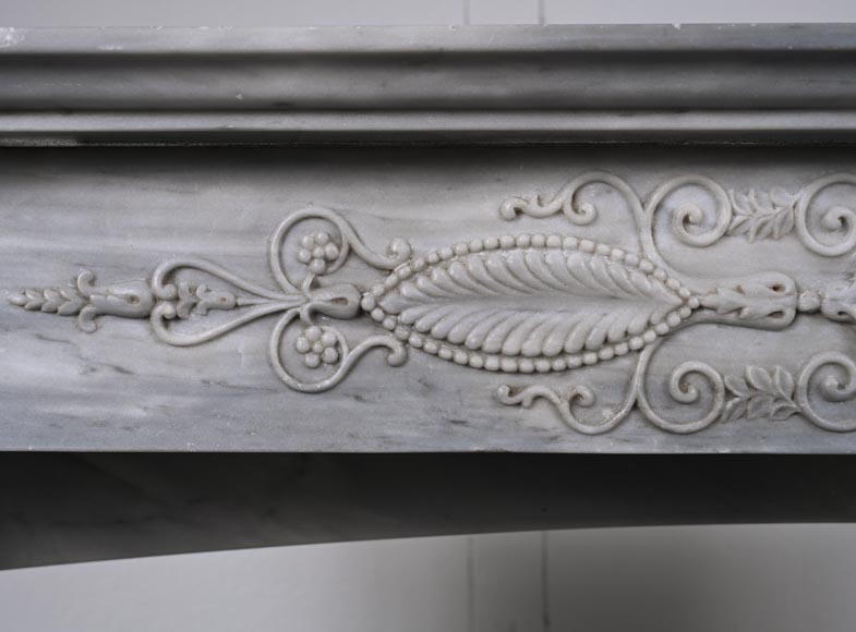 Restoration period mantel in light Turquin marble with detached columns and carved entablature Restoration period mantel in light Turquin marble with detached columns and carved entablature-2