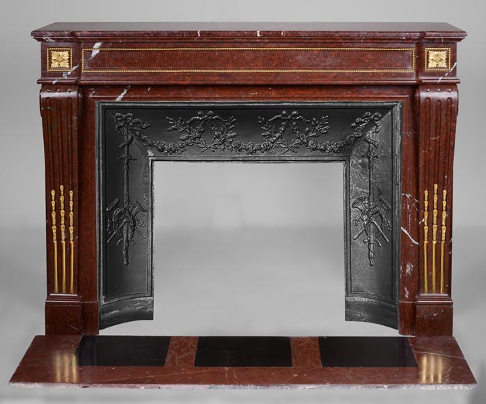 Louis XVI style fireplace in Griotte marble with gilded bronze Louis XVI style fireplace in Griotte marble with gilded bronze-0