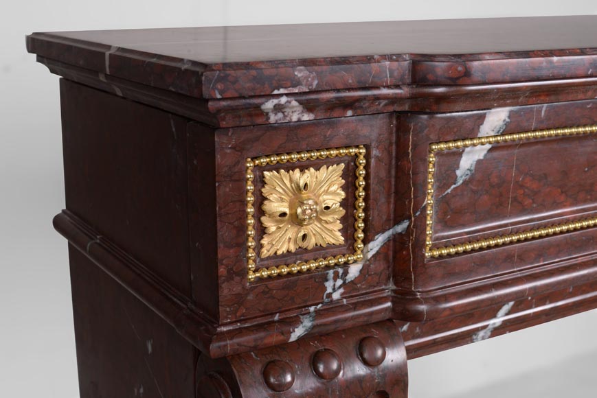Louis XVI style fireplace in Griotte marble with gilded bronze Louis XVI style fireplace in Griotte marble with gilded bronze-3