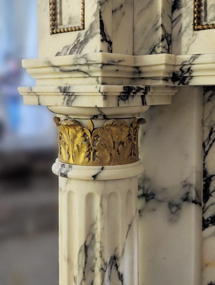 Louis XVI style mantel in Panazeau marble and bronze with detached fluted columns Louis XVI style mantel in Panazeau marble and bronze with detached fluted columns-5