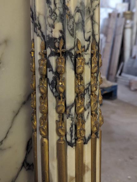 Louis XVI style mantel in Panazeau marble and bronze with detached fluted columns Louis XVI style mantel in Panazeau marble and bronze with detached fluted columns-6
