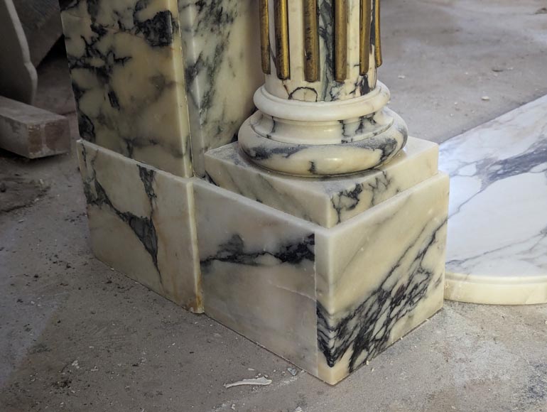 Louis XVI style mantel in Panazeau marble and bronze with detached fluted columns Louis XVI style mantel in Panazeau marble and bronze with detached fluted columns-8