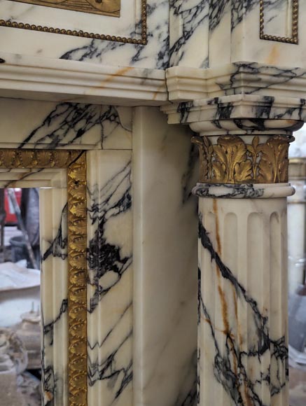 Louis XVI style mantel in Panazeau marble and bronze with detached fluted columns Louis XVI style mantel in Panazeau marble and bronze with detached fluted columns-11