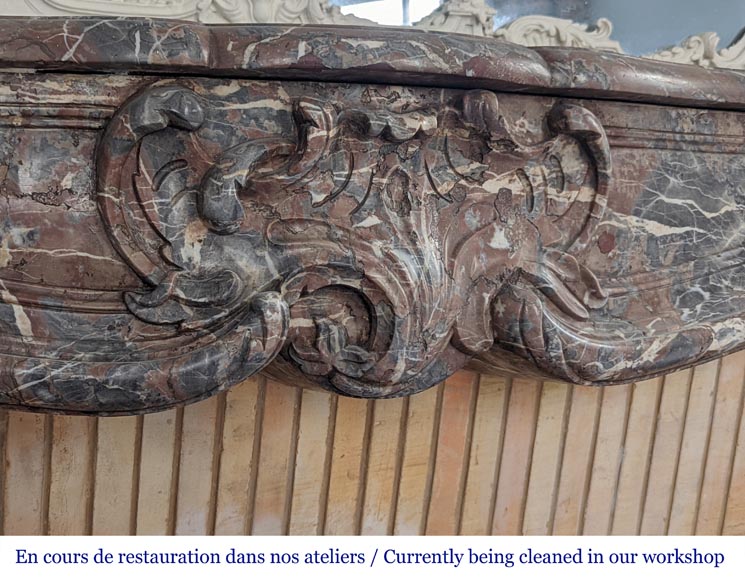Louis XV period mantelpiece in Royal Red marble decorated with asymmetrical cartouches Louis XV period mantelpiece in Royal Red marble decorated with asymmetrical cartouches-2