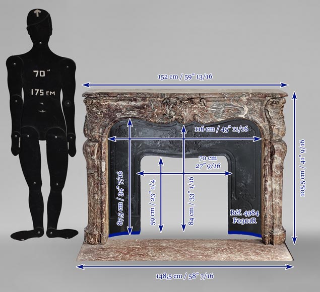 Louis XV period mantelpiece in Royal Red marble decorated with asymmetrical cartouches Louis XV period mantelpiece in Royal Red marble decorated with asymmetrical cartouches-13