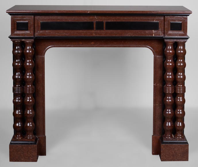Napoleon III style mantel in red and black marble Napoleon III style mantel in red and black marble-0