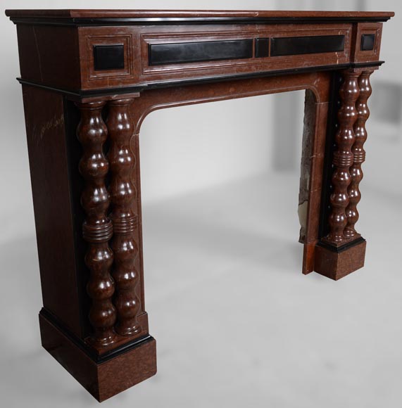 Napoleon III style mantel in red and black marble Napoleon III style mantel in red and black marble-2