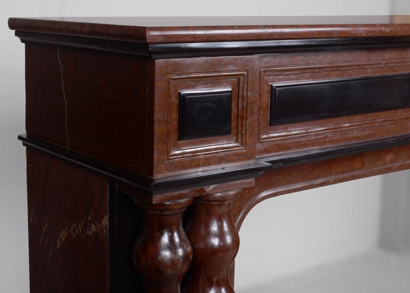 Napoleon III style mantel in red and black marble Napoleon III style mantel in red and black marble-3