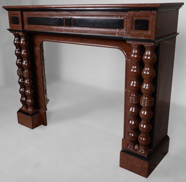Napoleon III style mantel in red and black marble Napoleon III style mantel in red and black marble-6