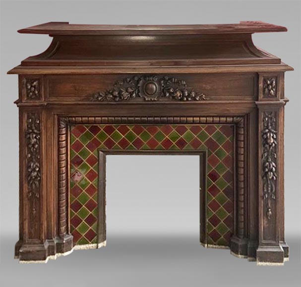 Napoleon III style mantel decorated with garlands of flowers carved in wood Napoleon III style mantel decorated with garlands of flowers carved in wood-0