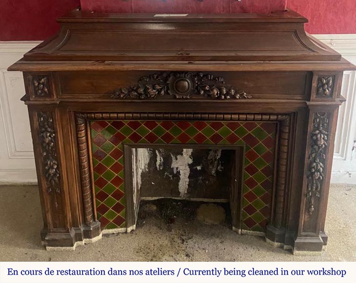 Napoleon III style mantel decorated with garlands of flowers carved in wood Napoleon III style mantel decorated with garlands of flowers carved in wood-1