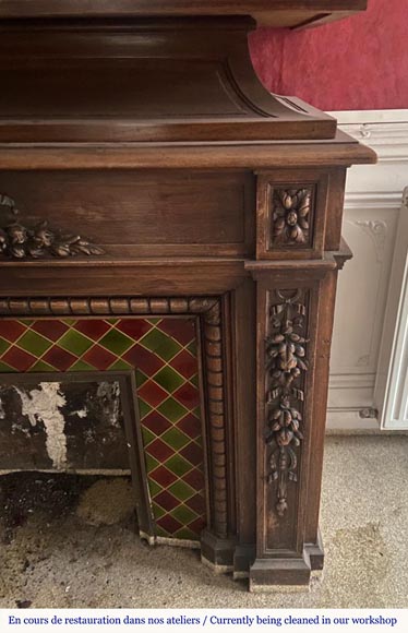 Napoleon III style mantel decorated with garlands of flowers carved in wood Napoleon III style mantel decorated with garlands of flowers carved in wood-5