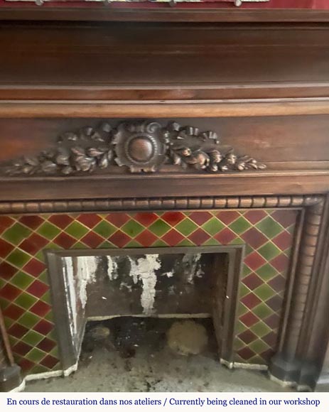 Napoleon III style mantel decorated with garlands of flowers carved in wood Napoleon III style mantel decorated with garlands of flowers carved in wood-6