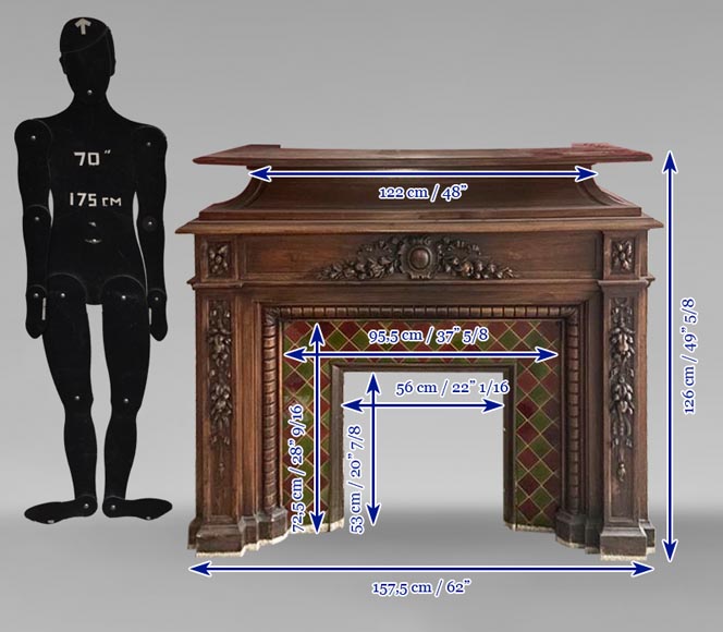 Napoleon III style mantel decorated with garlands of flowers carved in wood Napoleon III style mantel decorated with garlands of flowers carved in wood-7