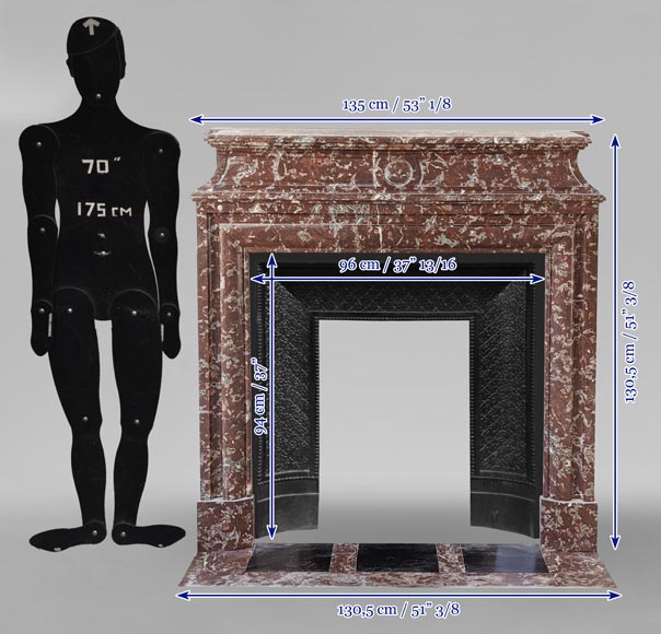 Louis XIV style mantel in Red of the North marble Louis XIV style mantel in Red of the North marble-10