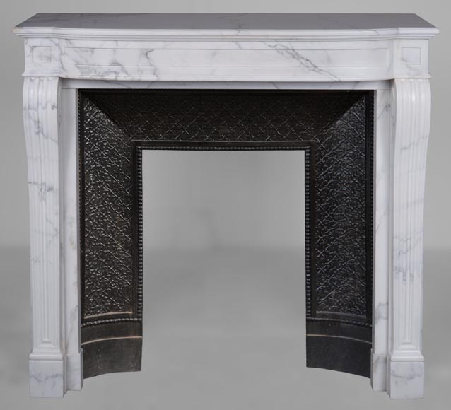 Louis XVI style mantel in semi-statuary marble with curved entablature Louis XVI style mantel in semi-statuary marble with curved entablature-0
