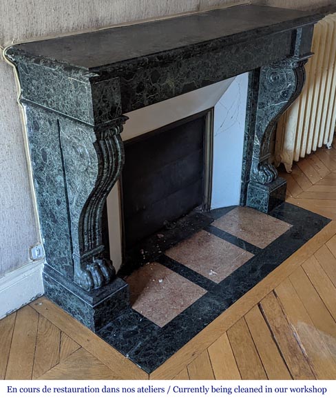 Napoleon III style mantel with lion paws in vert de mer marble Napoleon III style mantel with lion paws in vert de mer marble-2