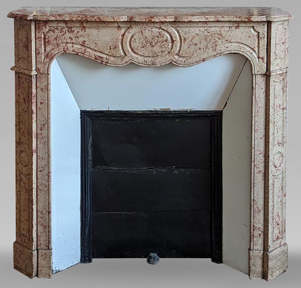 Pompadour mantel with canted jambs in red and rose marble Pompadour mantel with canted jambs in red and rose marble-0