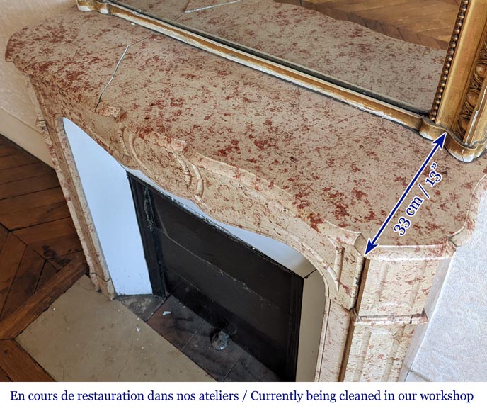 Pompadour mantel with canted jambs in red and rose marble Pompadour mantel with canted jambs in red and rose marble-8
