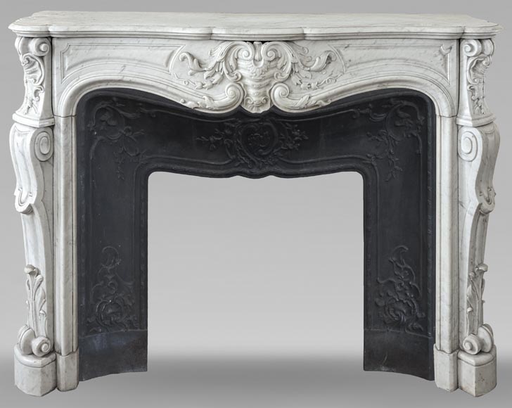 Large Louis XV style Carrara marble mantel with rich decoration Large Louis XV style Carrara marble mantel with rich decoration-0